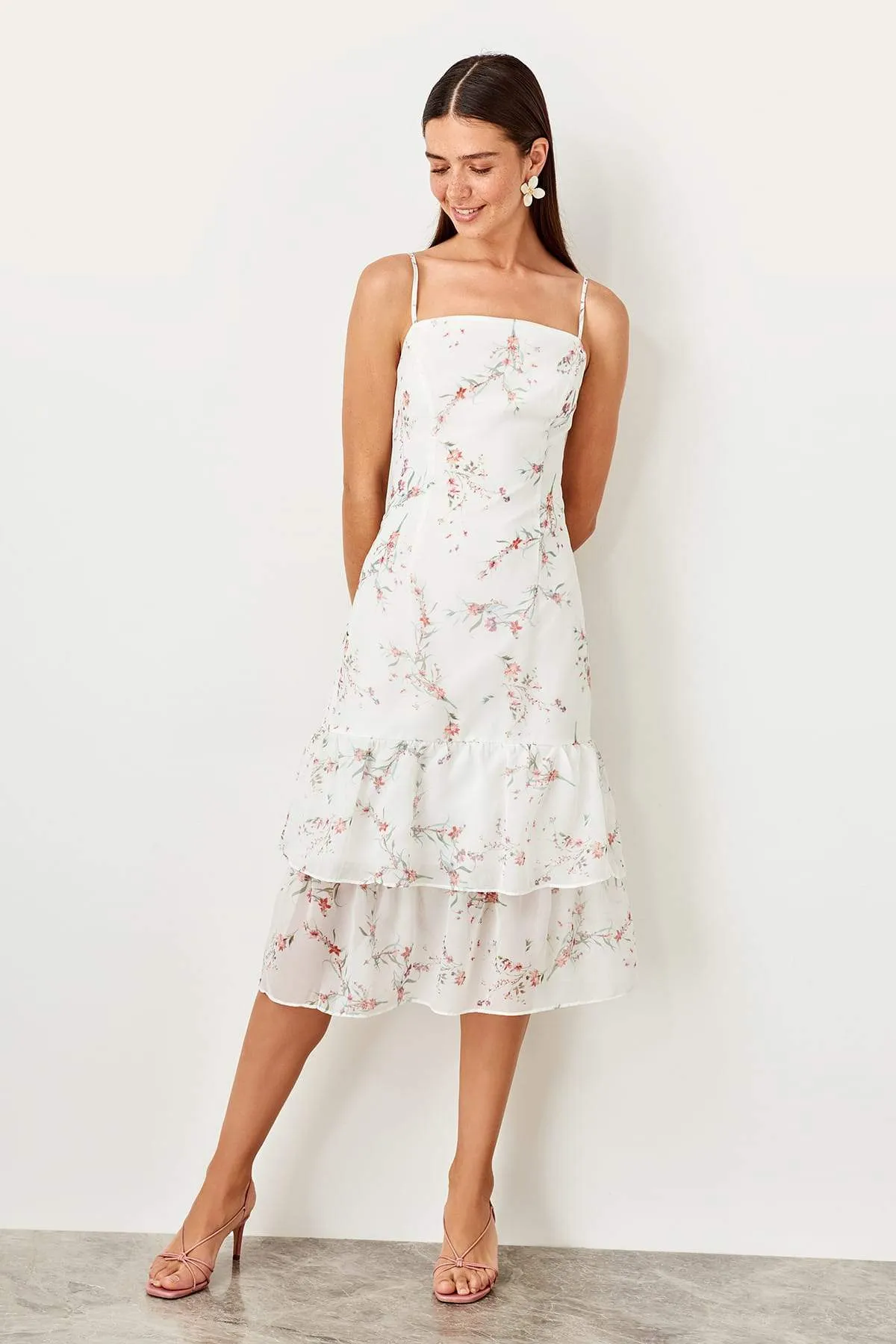 11675 Off-White Floral Tiered Dress