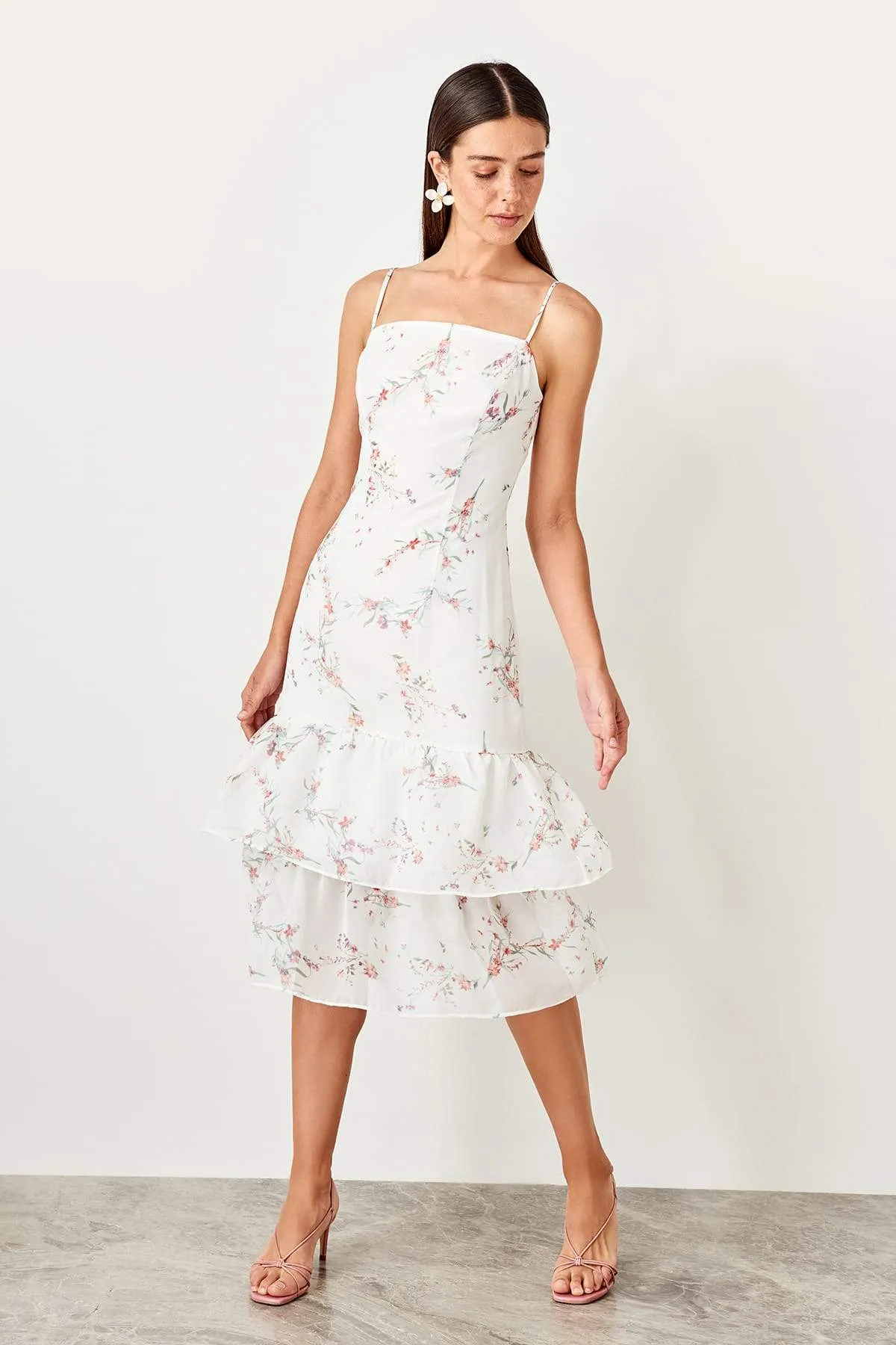 11675 Off-White Floral Tiered Dress