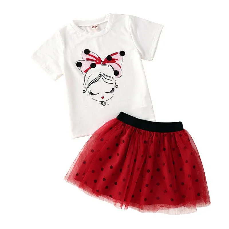 18M-6Y Toddler Girls Outfits Sets T-Shirts Polka Dots Mesh Skirts Wholesale Girls Clothes