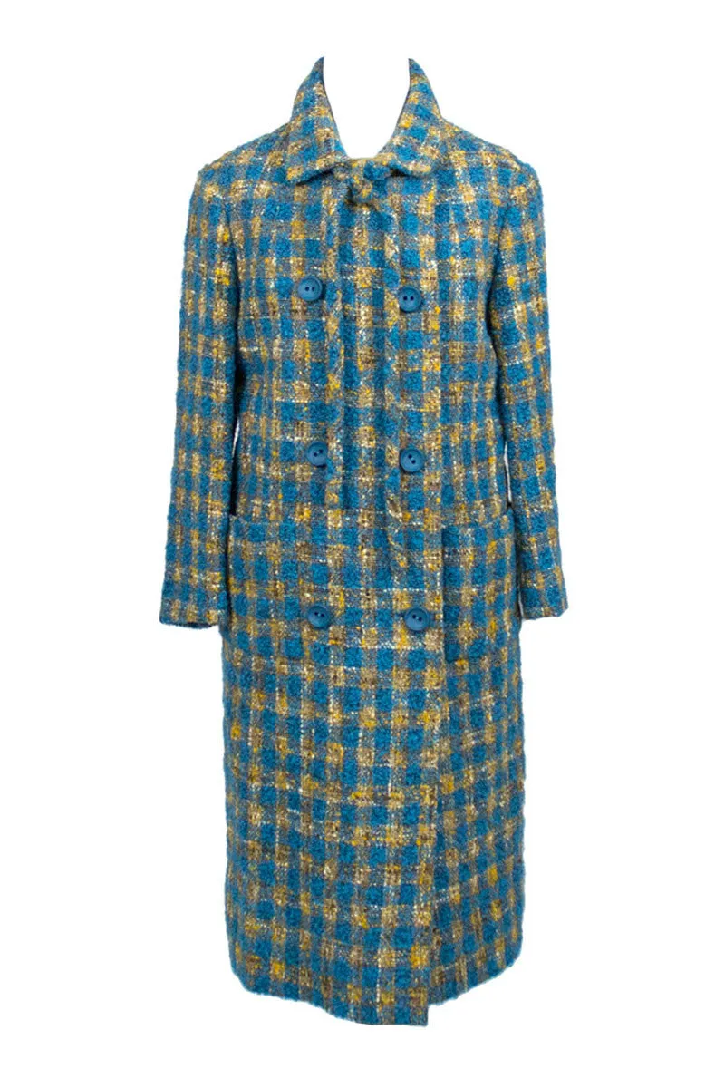 1960s Ramuz Blue & Gold Wool Long Coat & Matching Skirt