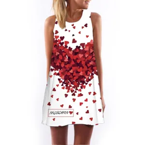 2017 New Creative Women Summer Dress Sleeveless Heart Print Above Knee Short Casual Beach Dresses