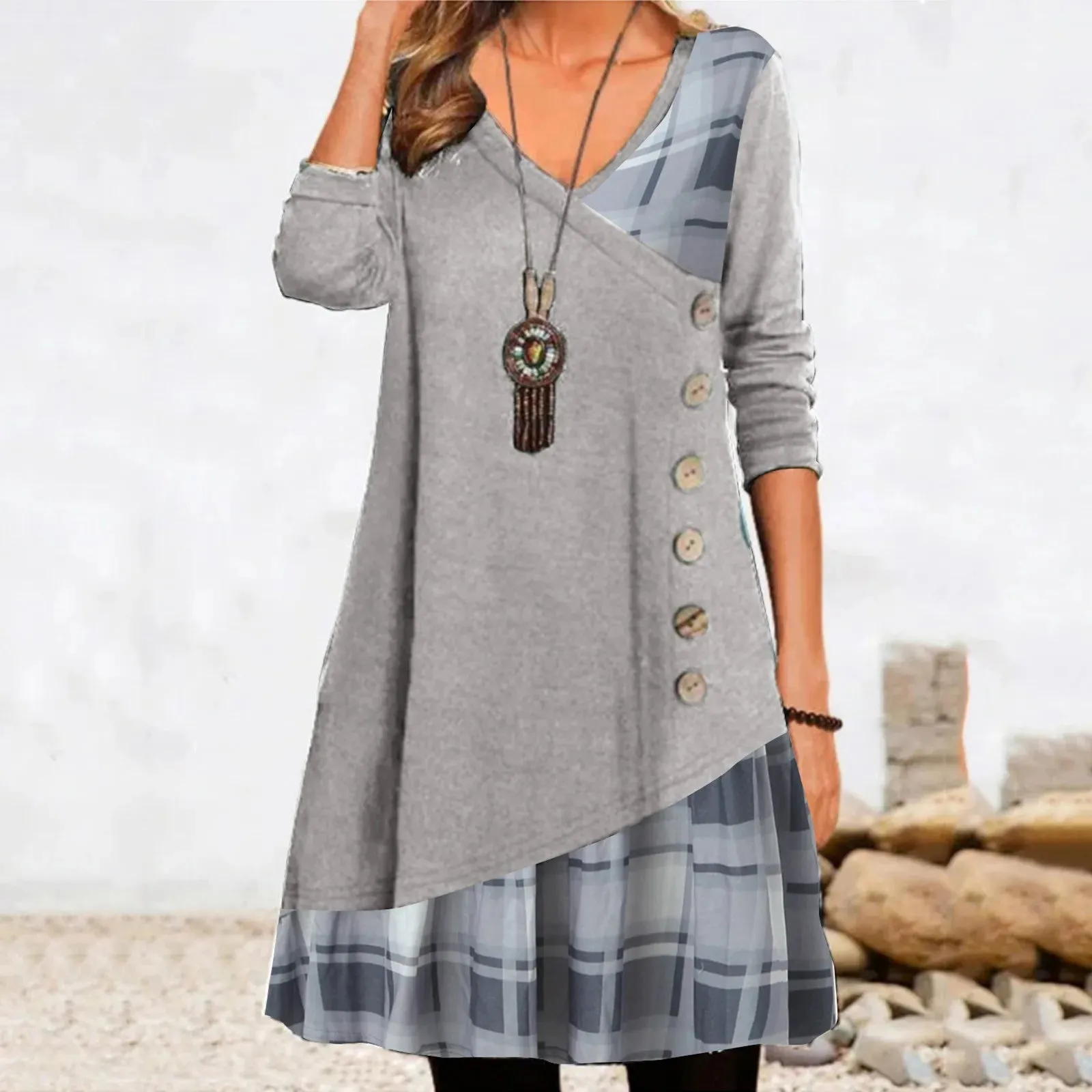 American Elegant Loose Buttoned Long Sleeve Everyday Party Casual European Dress