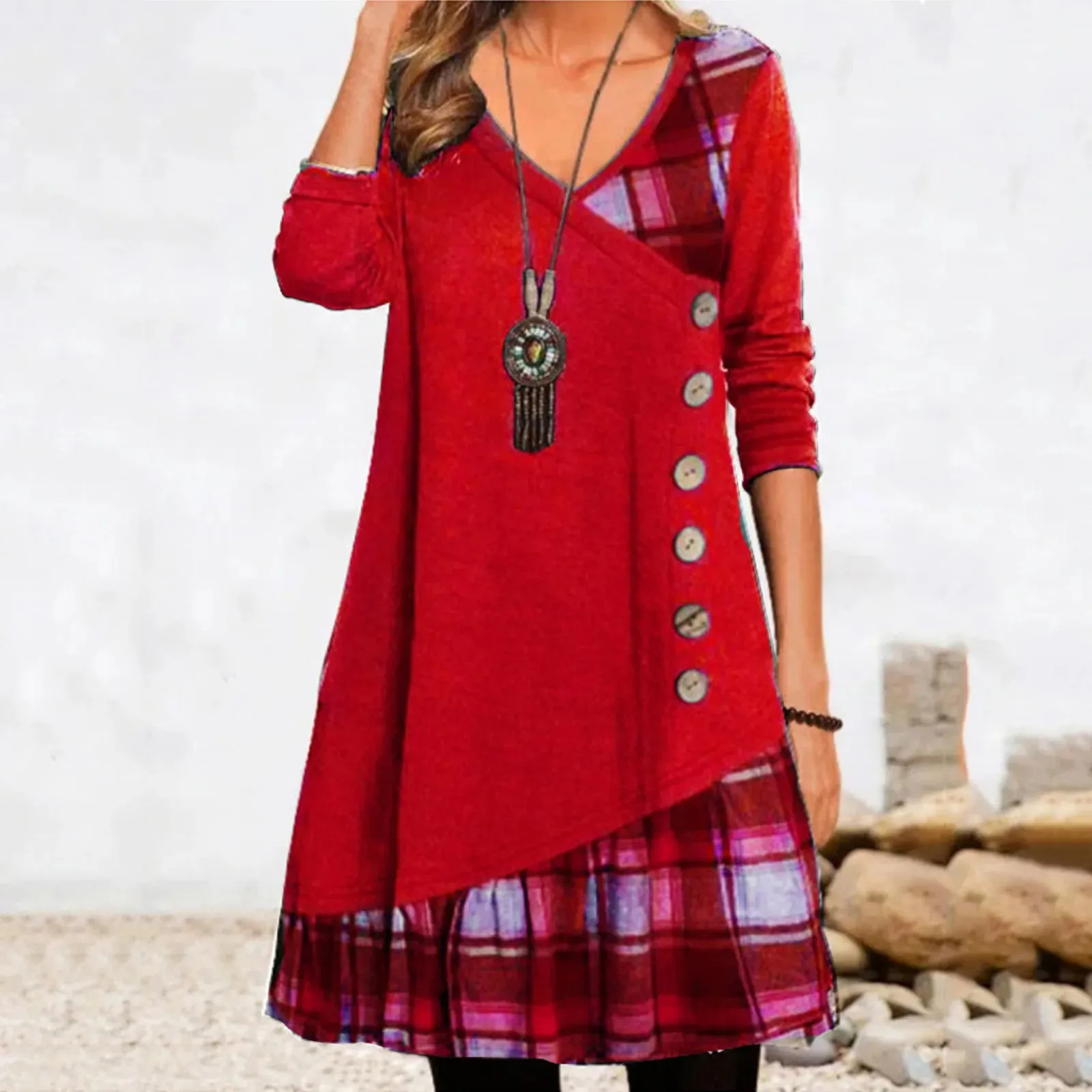 American Elegant Loose Buttoned Long Sleeve Everyday Party Casual European Dress