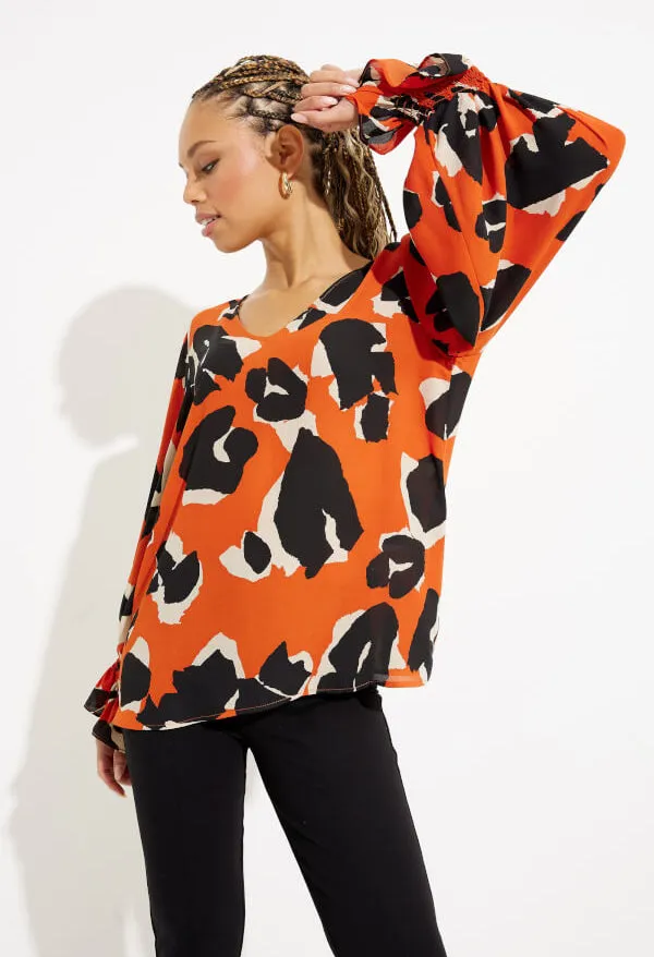 Animal Print Puff Sleeve Top