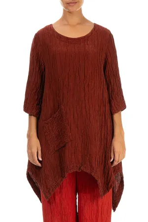 Asymmetric Crinkled Brick Silk Linen Tunic