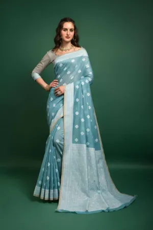 Baby Blue Lucknowi Chikankari  Saree