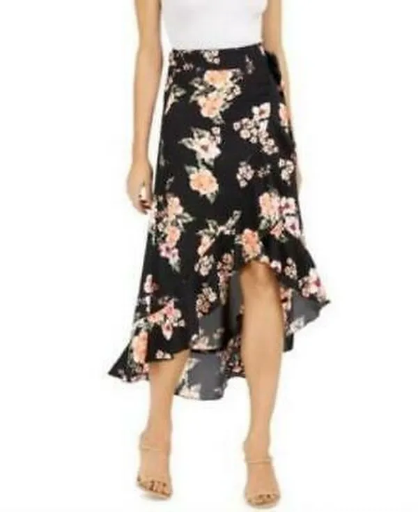 Bar Iii Floral-Print Wrap Skirt