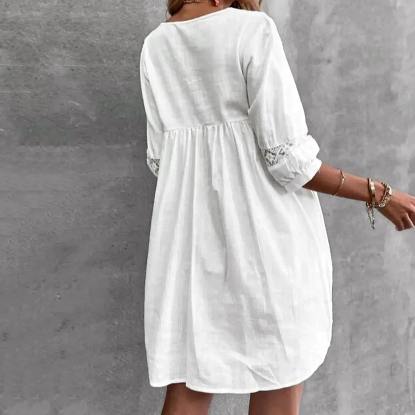 Beach Short Summer V Slim Boho Lace Neck Sleeve Fashion Casual Swing Dress