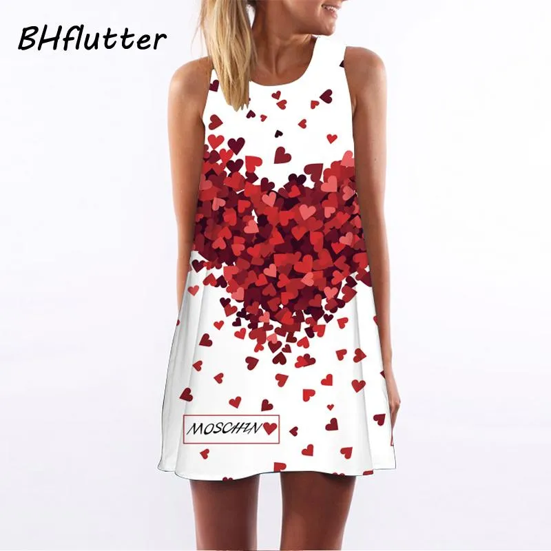 BHflutter Vestidos 2017 New Style Summer Dress Sleeveless Hearts Print Casual Women Dress Above Knee Women Short Beach Dresses