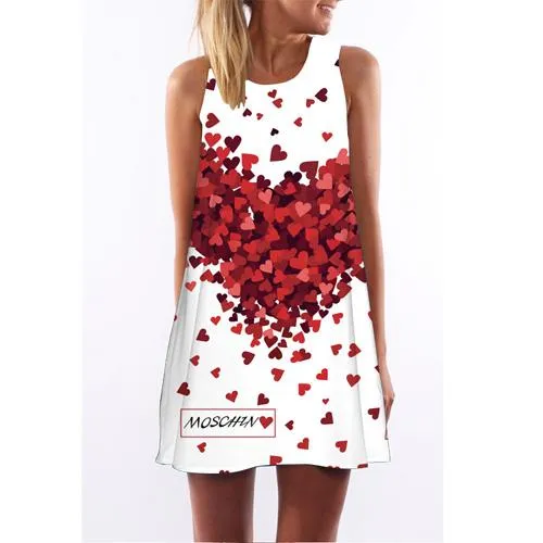 BHflutter Vestidos 2017 New Style Summer Dress Sleeveless Hearts Print Casual Women Dress Above Knee Women Short Beach Dresses