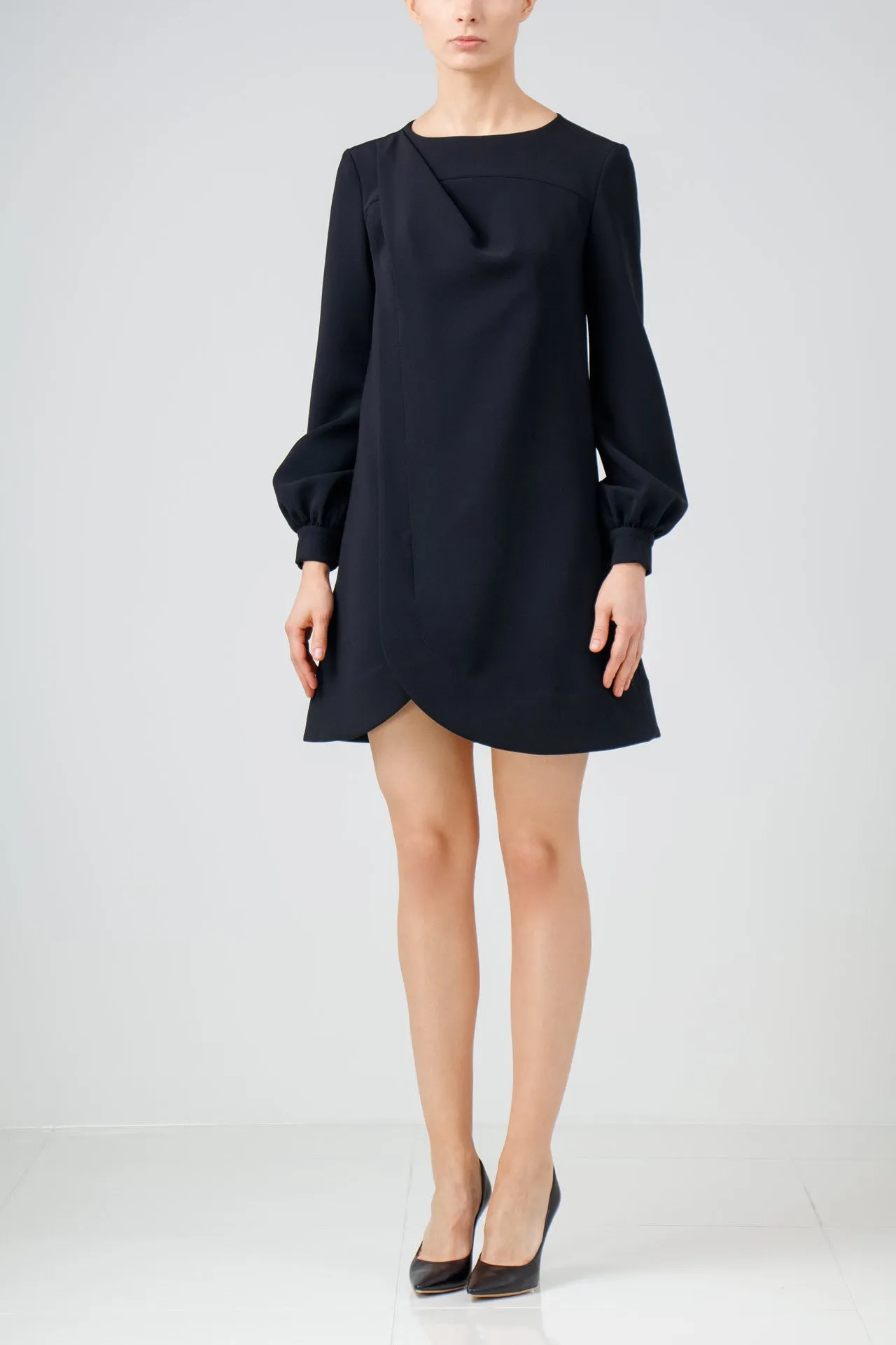 Black long-sleeve crepe dress