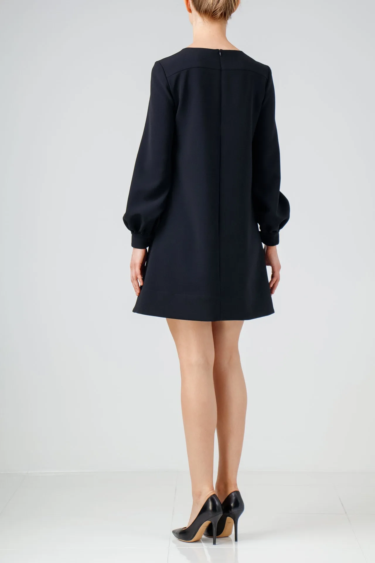 Black long-sleeve crepe dress