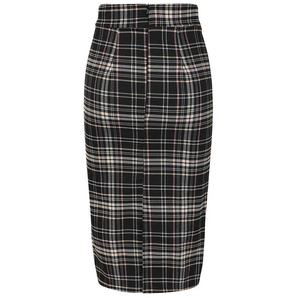 Black White & Grey Checked Office Pencil Skirt