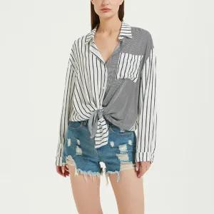 Casual Colorblock Striped Seaside Vacation Cover-Up Beach Shirt Wholesale Women Top