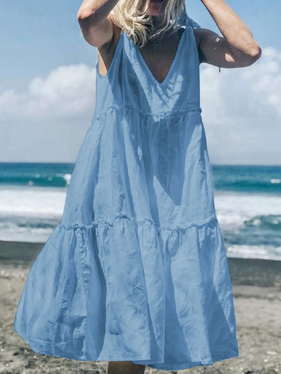 Casual Cotton V Neck Dresses