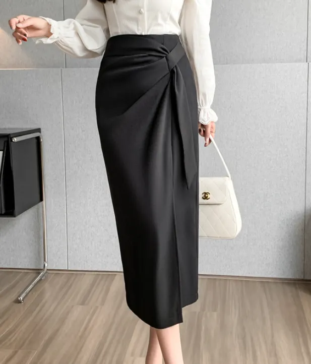 CASUAL WRAP SKIRT LACE UP WOMEN HIGH WAIST MIDI SKIRT