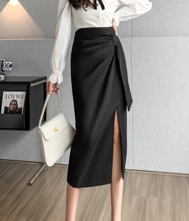 CASUAL WRAP SKIRT LACE UP WOMEN HIGH WAIST MIDI SKIRT