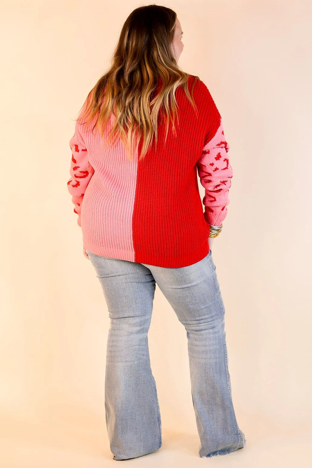 Changing Seasons Leopard Print Long Sleeve Sweater in Pink and Red