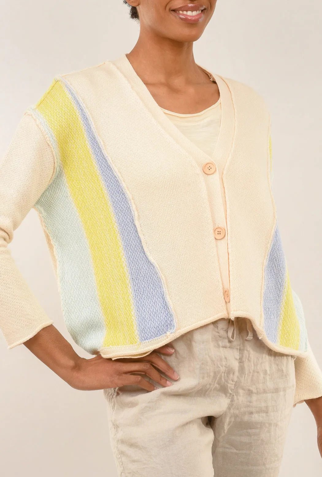 Color-Block Boxy Cardigan, Cream