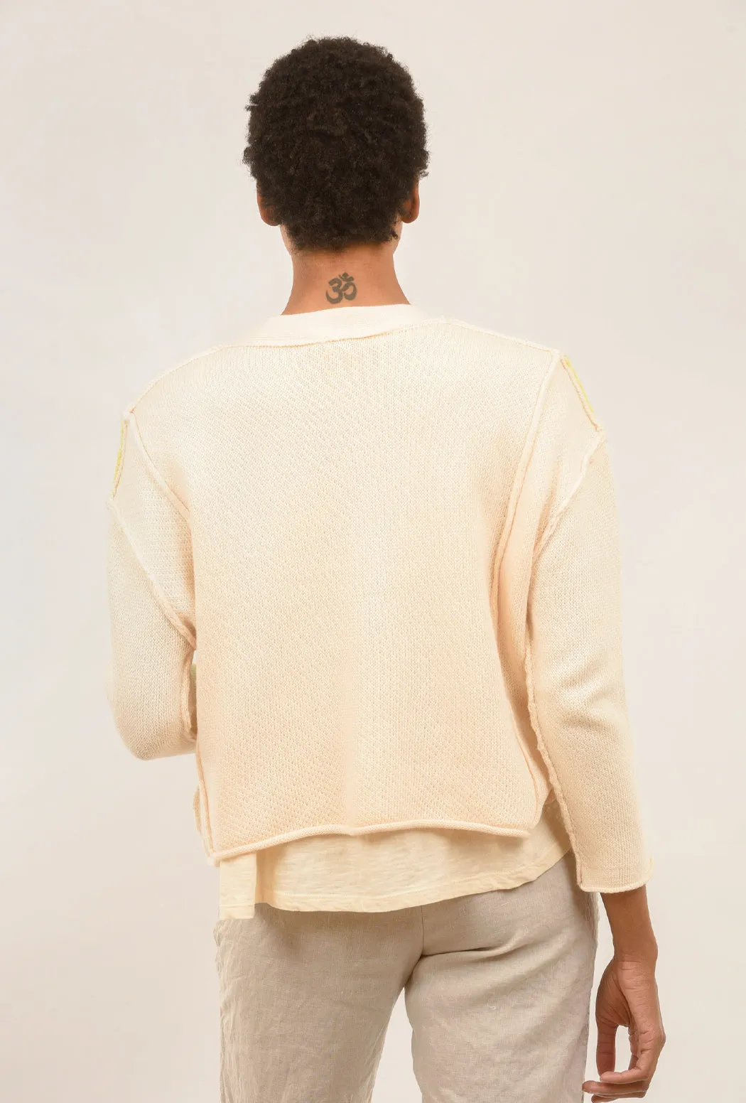 Color-Block Boxy Cardigan, Cream