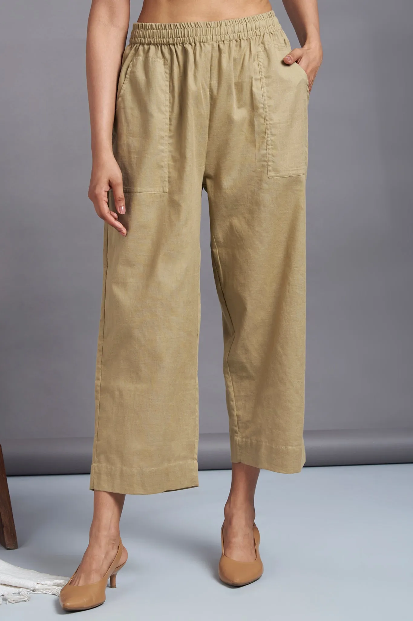 comfort fit cotton pants - beige & linen cotton