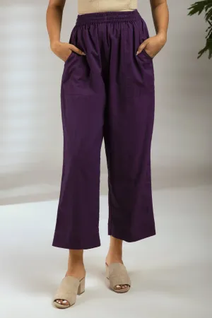 Comfort fit cotton pants - purple woven cotton