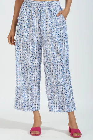 comfort fit cotton pants - white blue lines