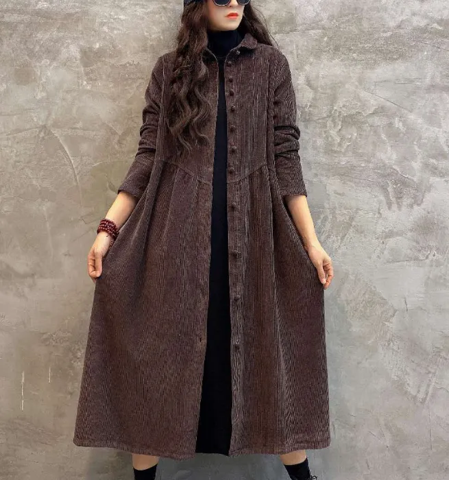 Corduroy Buttons Dresses Loose Winter Autumn Dresses Casual Women Dresses ZRL97213