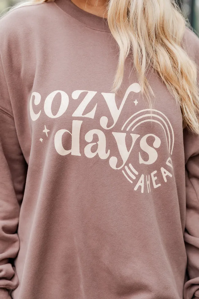 Cozy Days Ahead Mocha Oversized Graphic Sweatshirt