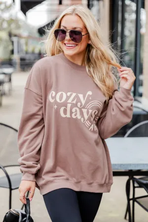 Cozy Days Ahead Mocha Oversized Graphic Sweatshirt