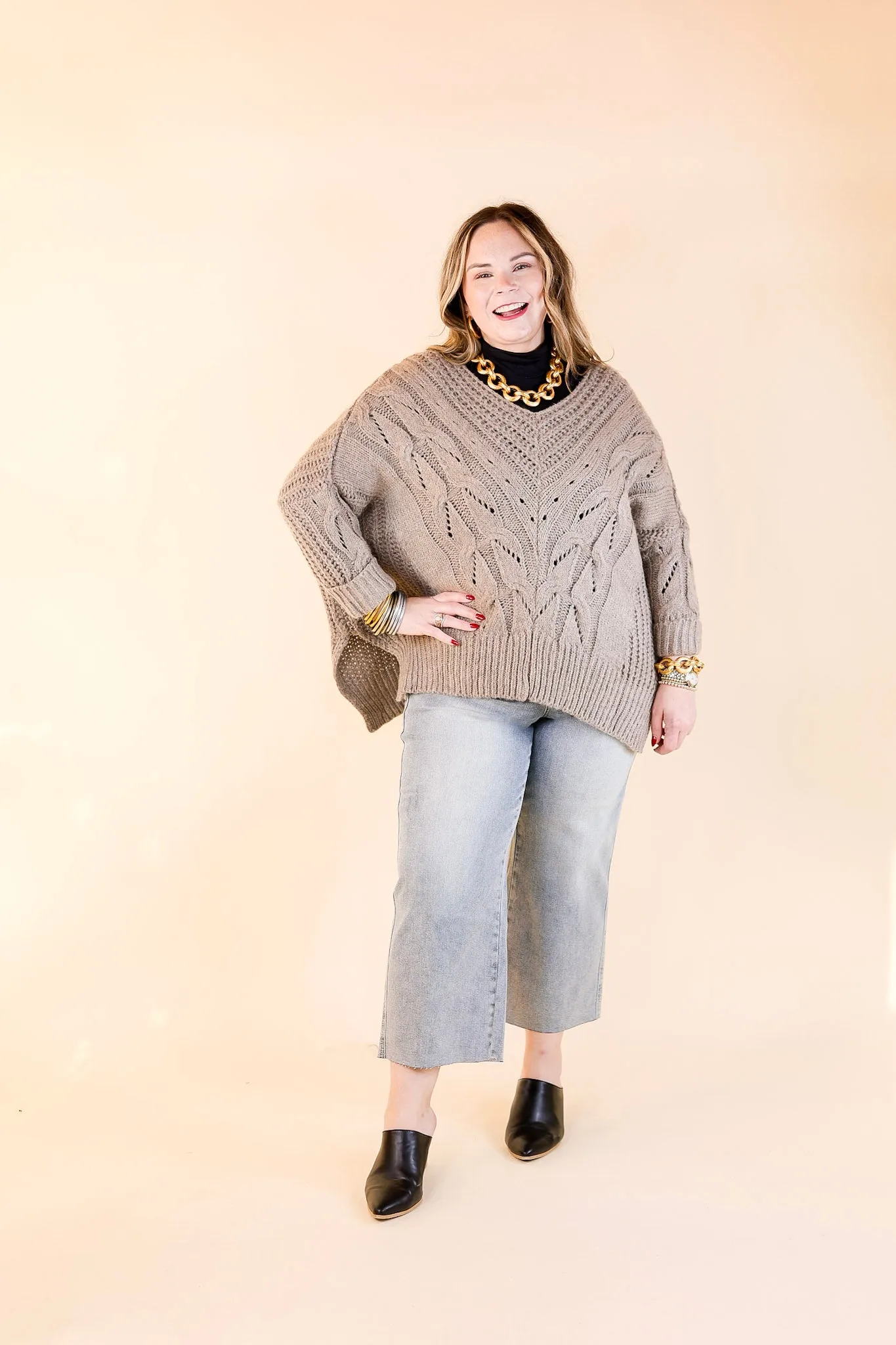 Crisp Morning Air Oversized Dolman 3/4 Sleeve Sweater in Stone Grey