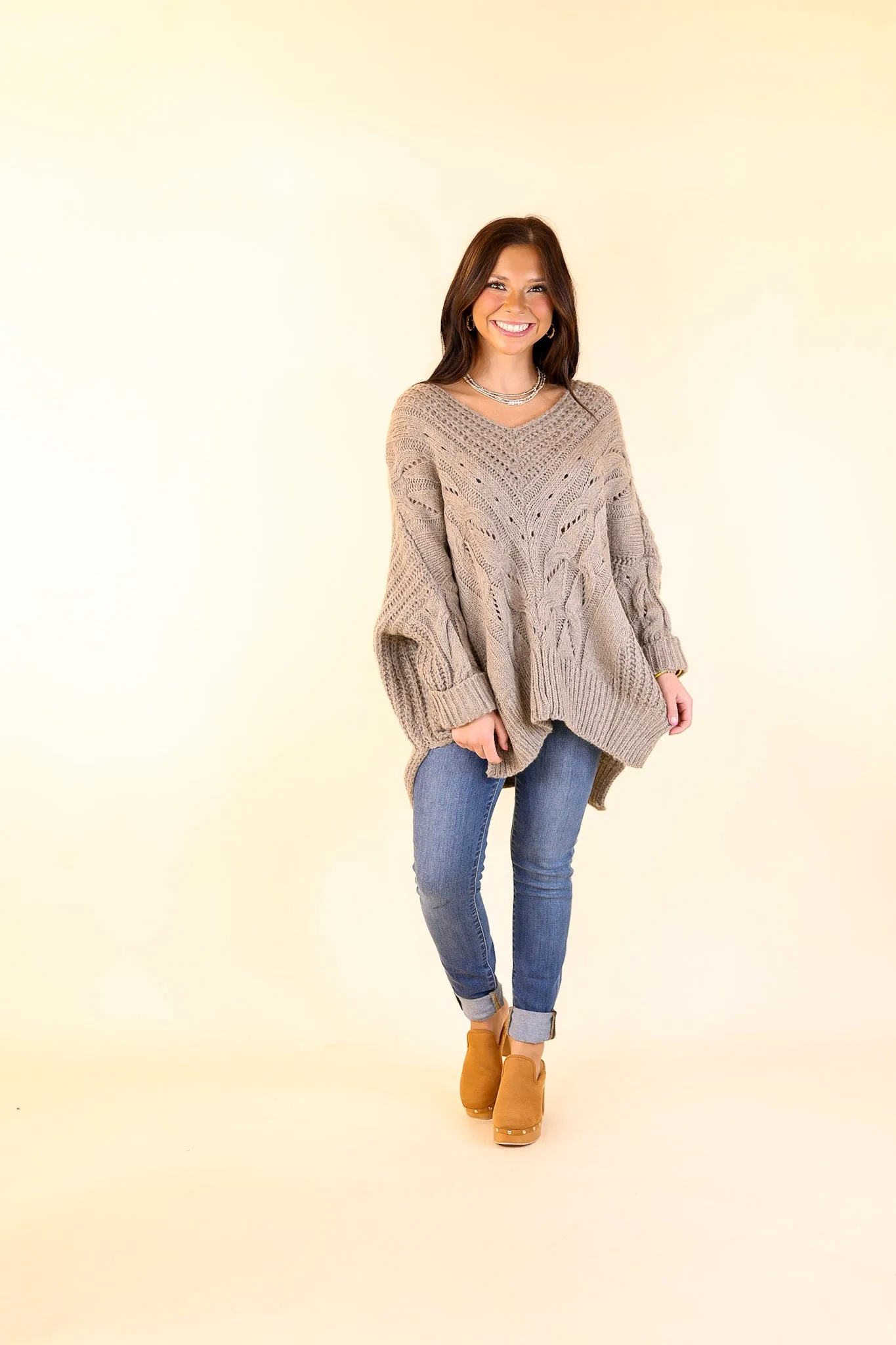 Crisp Morning Air Oversized Dolman 3/4 Sleeve Sweater in Stone Grey