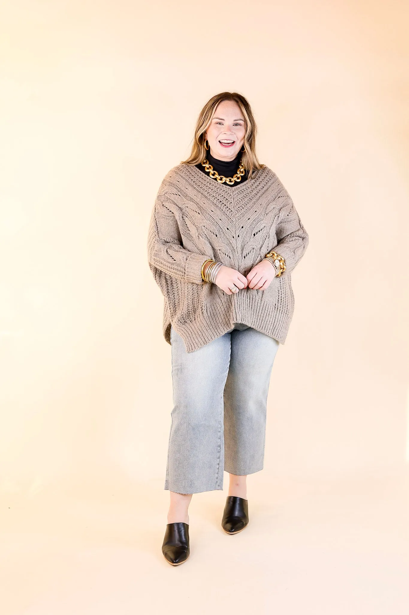 Crisp Morning Air Oversized Dolman 3/4 Sleeve Sweater in Stone Grey