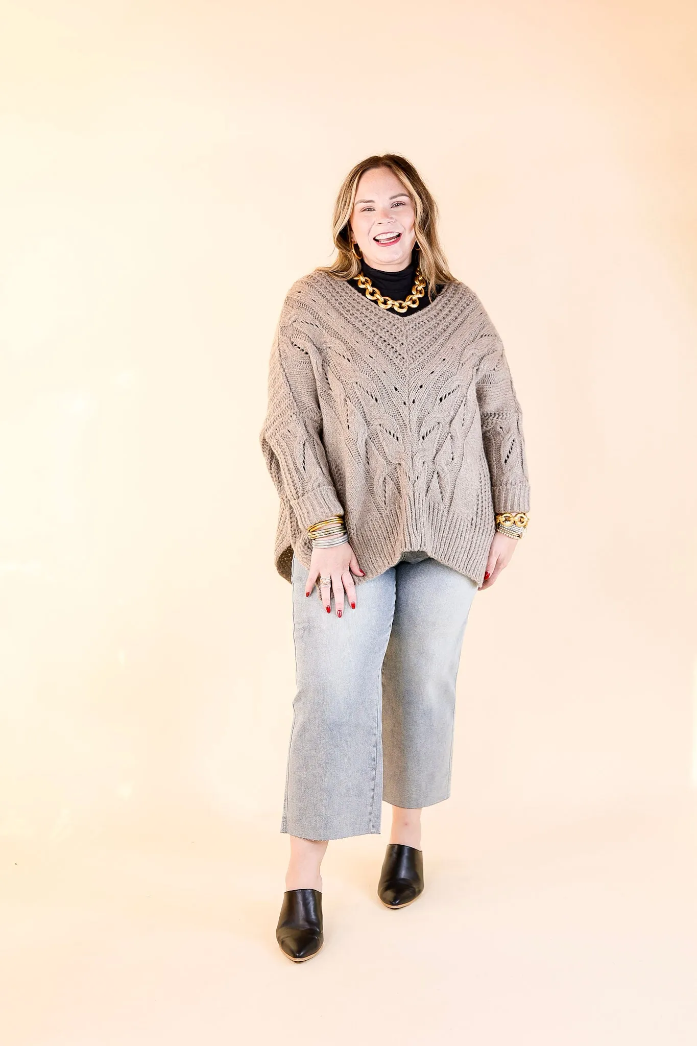 Crisp Morning Air Oversized Dolman 3/4 Sleeve Sweater in Stone Grey