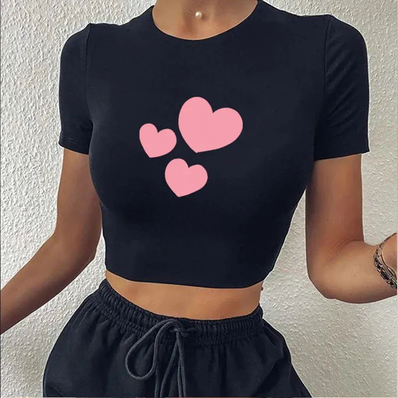 Cute Heart Y2k Graphic Crop Tops Grunge Crop Top