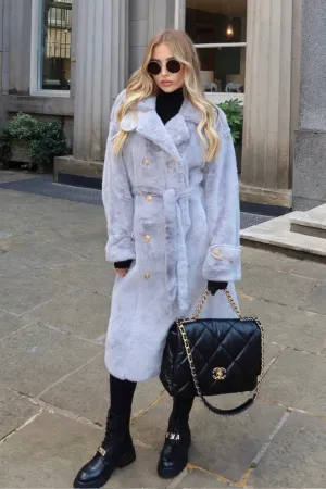 Dakota grey long faux fur coat