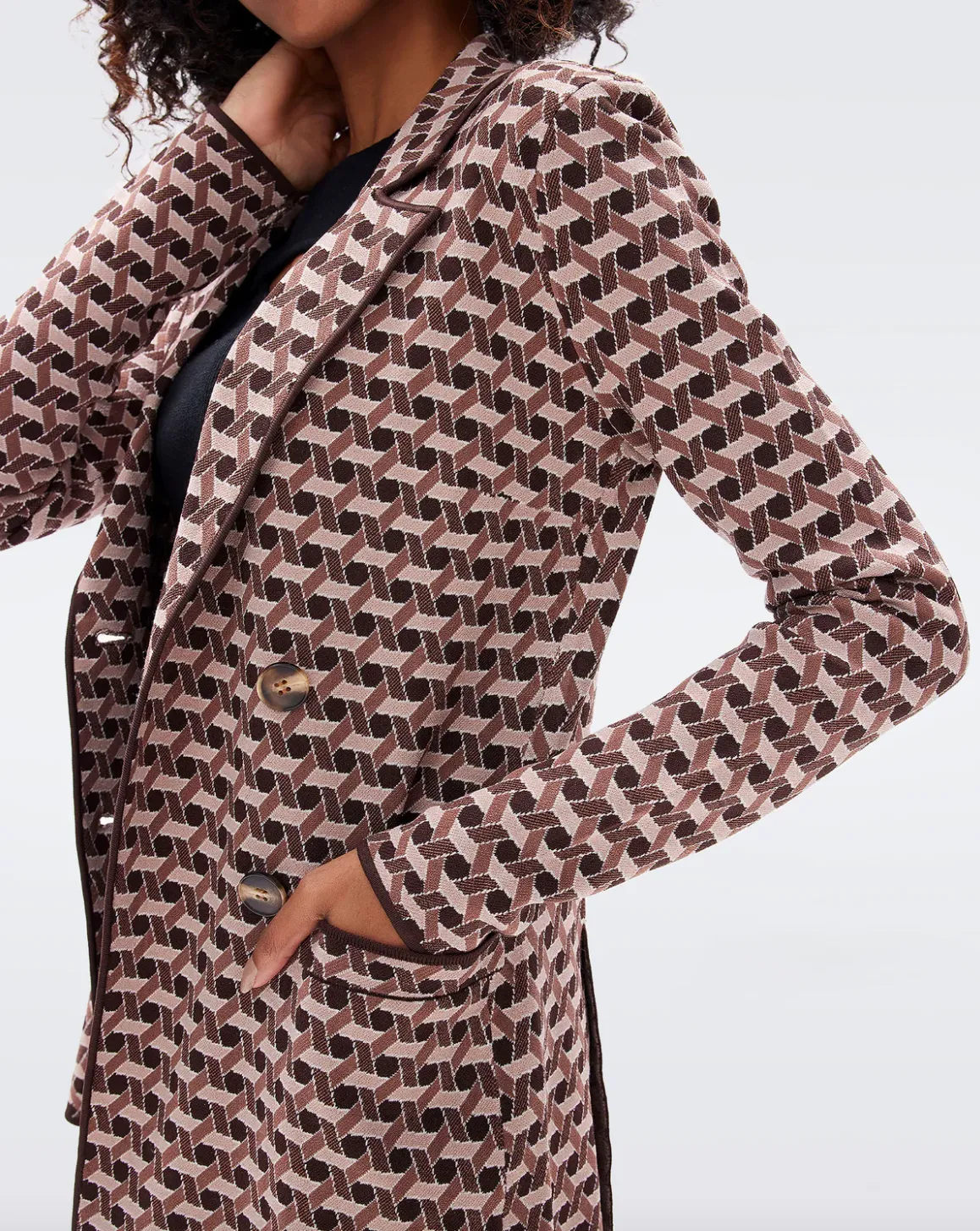 Dion Knit Jacquard Jacket - Wave Geo Hazelnut