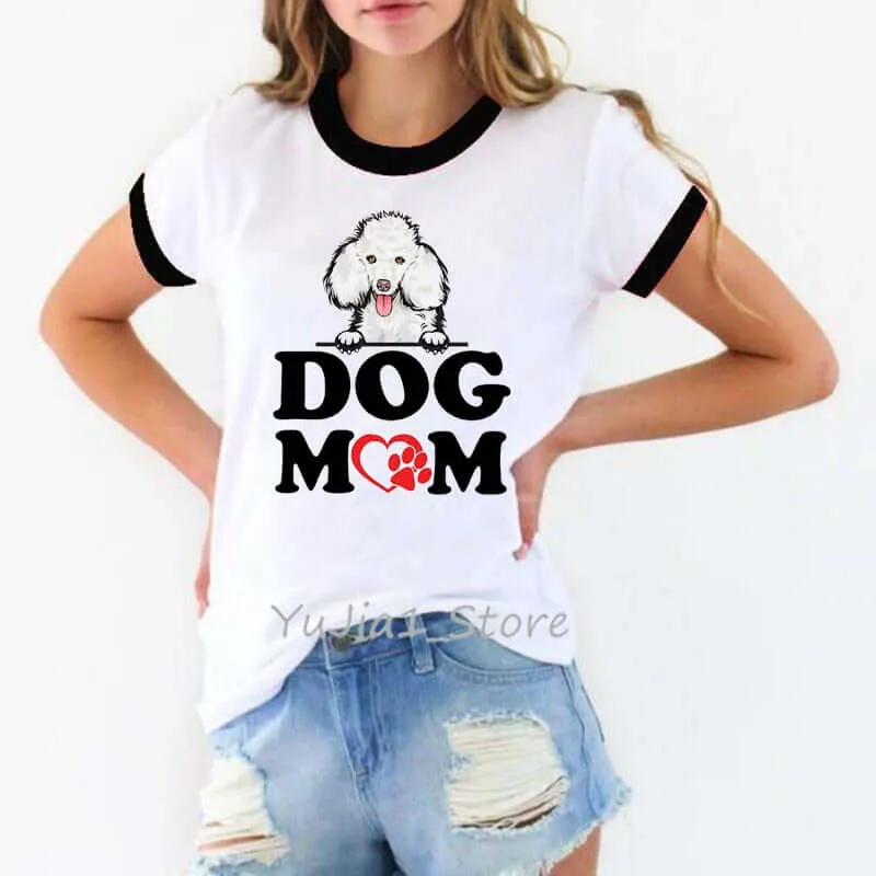 Dog mom print funny t shirt summer top graphic tees pet lover friends gift t-shirt