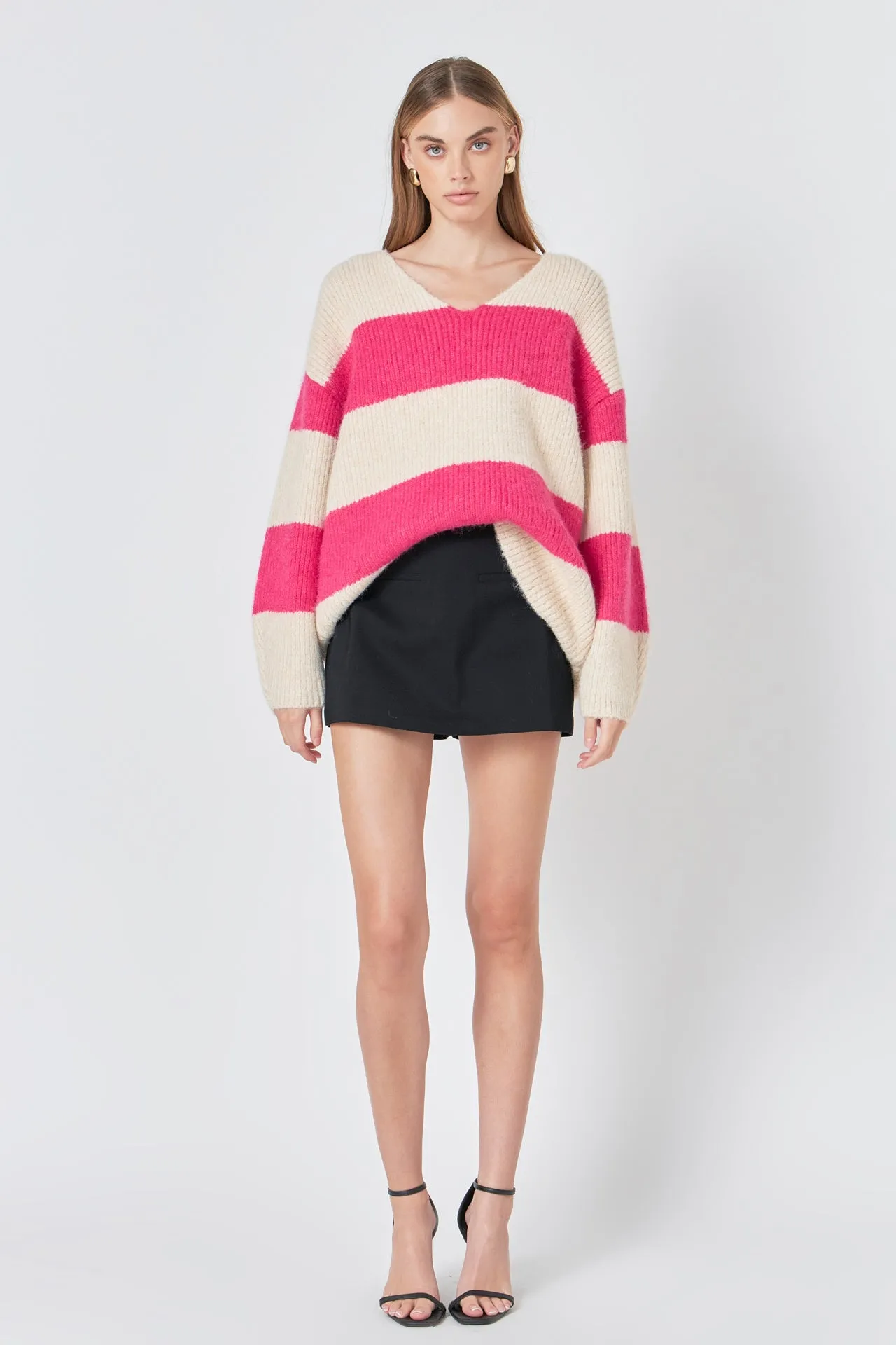 Endless Rose - Fuzzy Striped Oversized Sweater