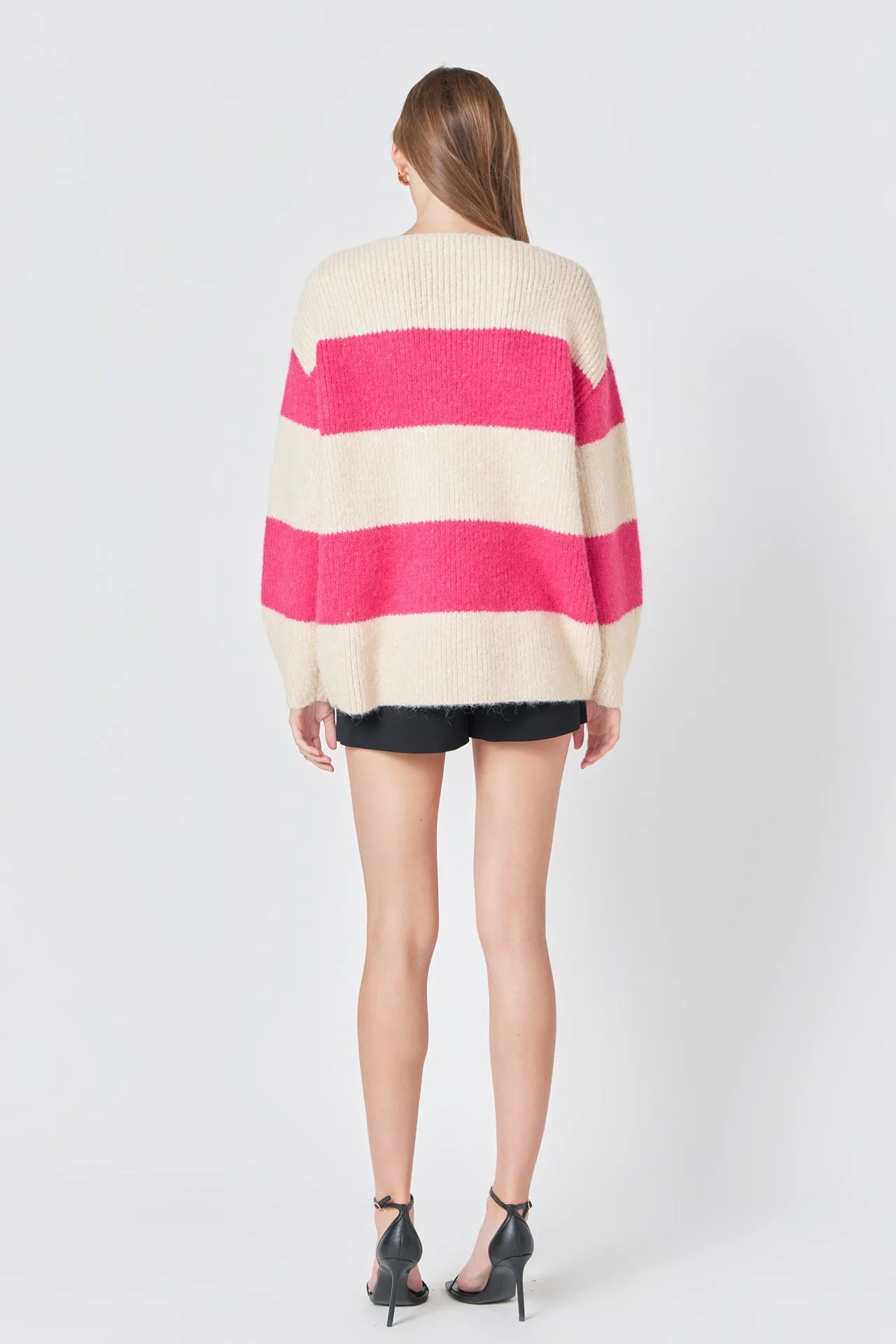 Endless Rose - Fuzzy Striped Oversized Sweater