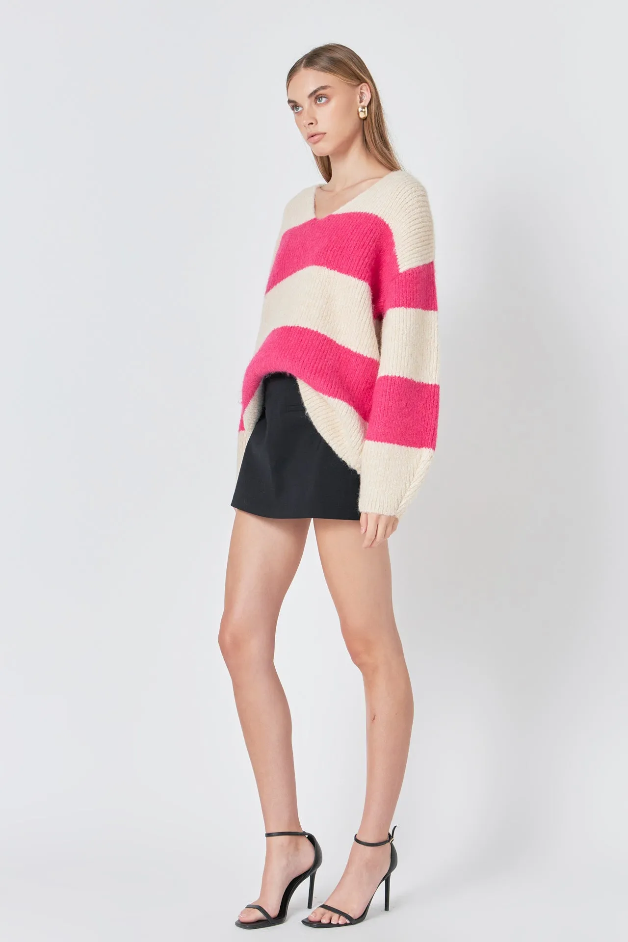 Endless Rose - Fuzzy Striped Oversized Sweater