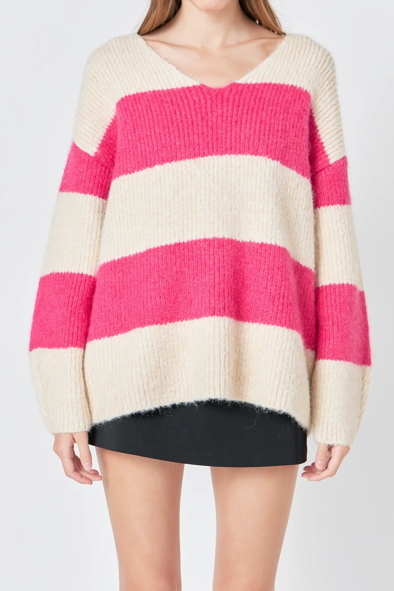 Endless Rose - Fuzzy Striped Oversized Sweater