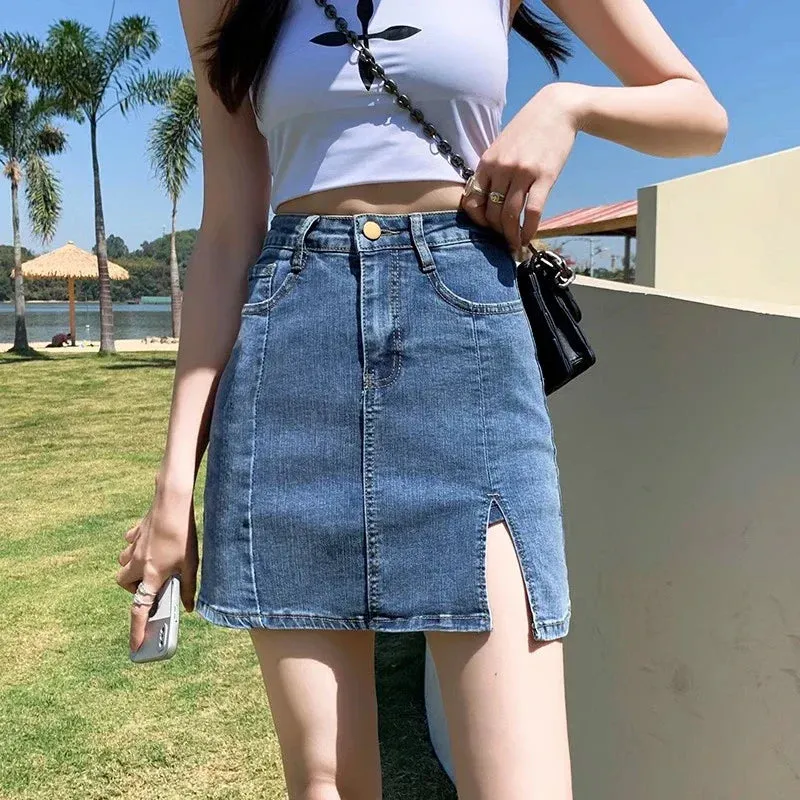 Female 2024 Summer New High Waist Small A Word Package Hip Skirt Half-Body Elastic Skirt Jeans