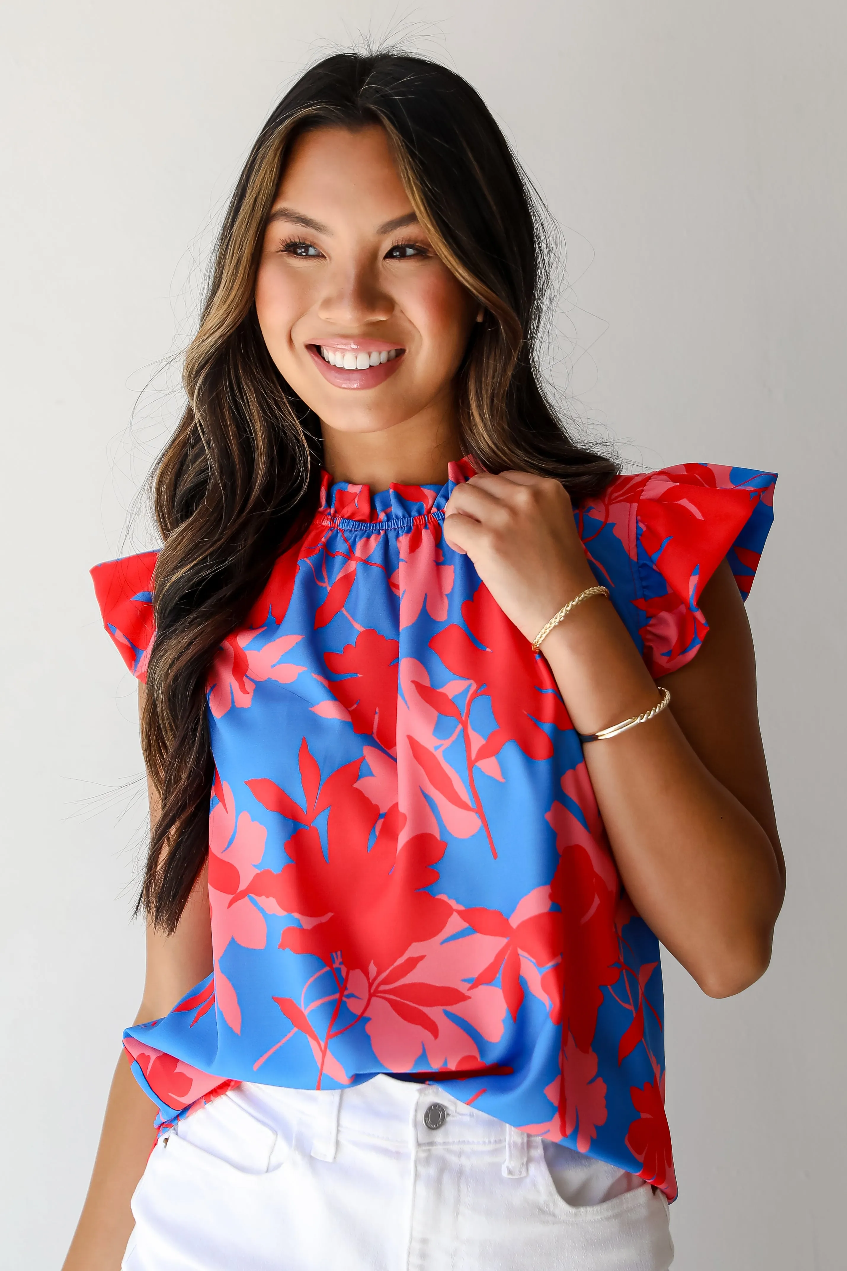 FINAL SALE - Always Elevated Blue Floral Ruffle Blouse