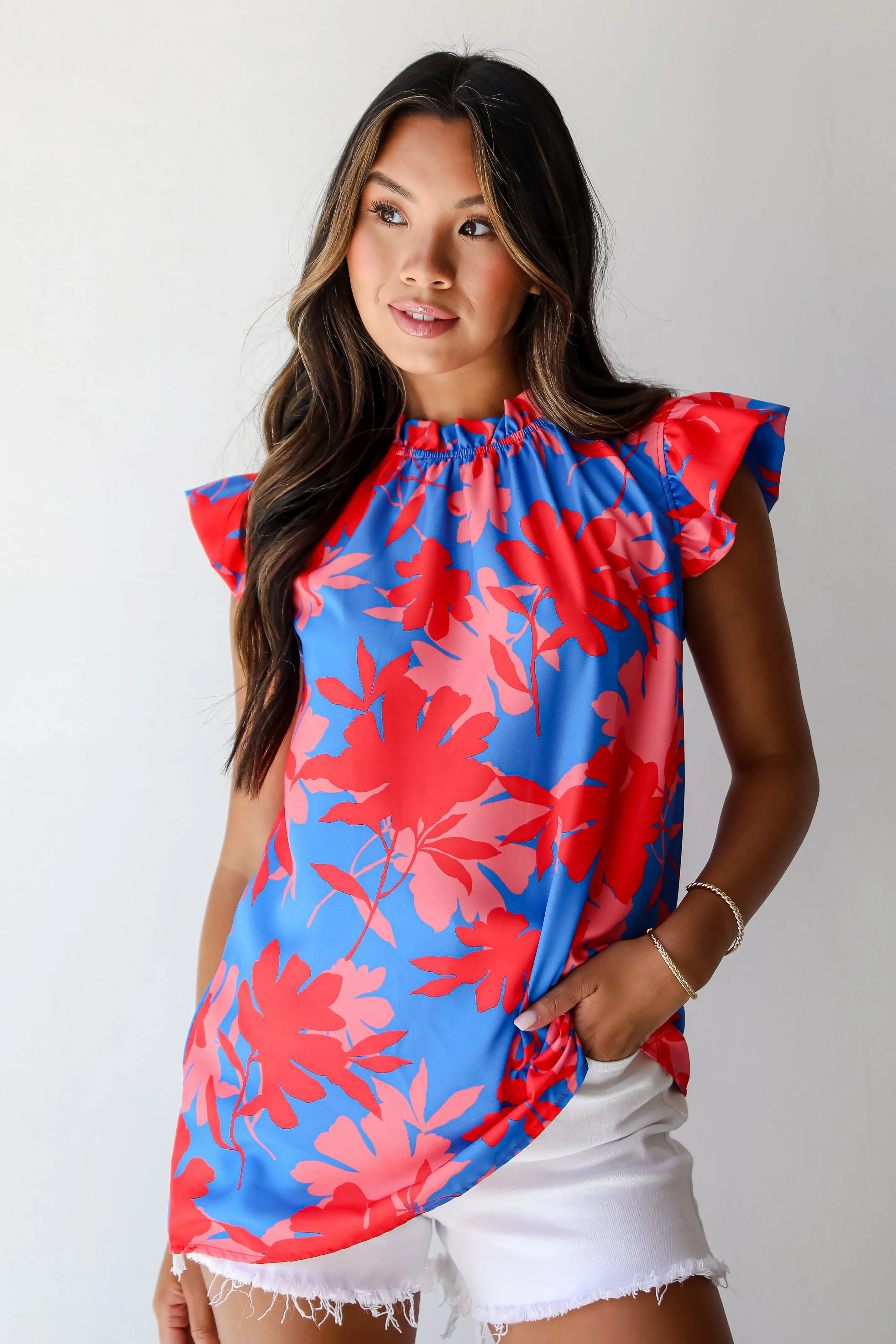 FINAL SALE - Always Elevated Blue Floral Ruffle Blouse