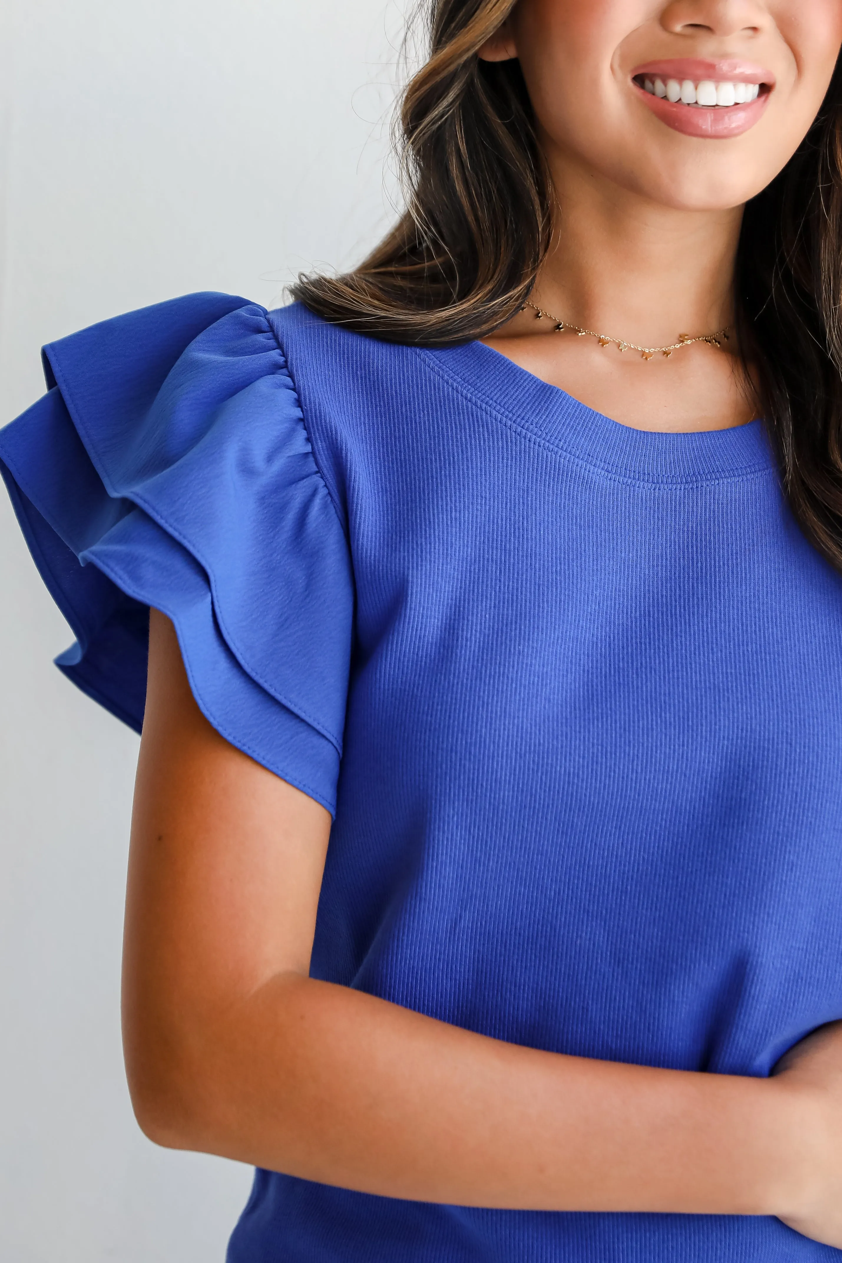 FINAL SALE - Intentionally Breezy Royal Blue Ruffle Sleeve Blouse