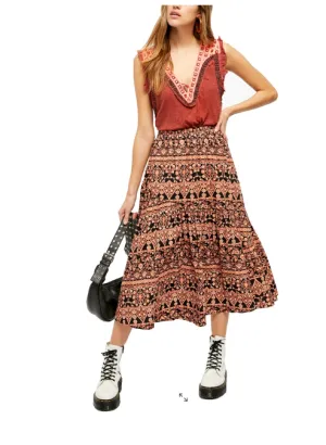 Free People Womens All About the Tiers A-Line Skirt, Size Medium