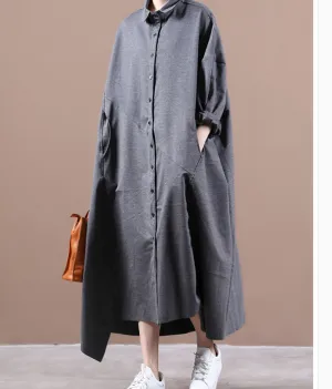 Gray Irregular Shirt Women Dresses Casual Fall Women Dresses WG97215