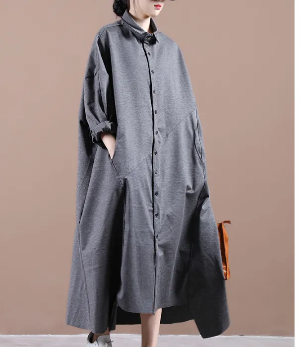 Gray Irregular Shirt Women Dresses Casual Fall Women Dresses WG97215