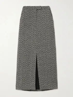 Herringbone tweed midi skirt